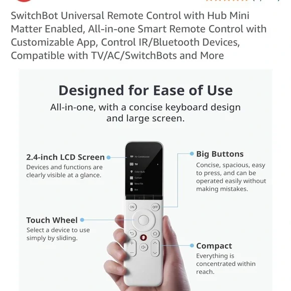 SwitchBot Universal Remote Universal Remote Control with Hub Mini - White - Picture 7 of 10